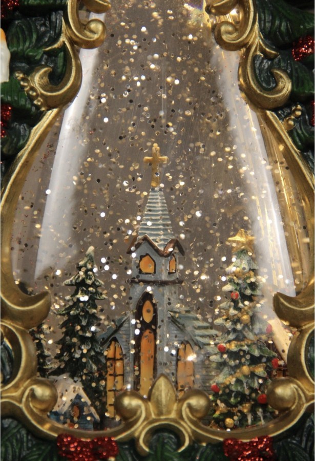 Новогодний светильник с блестками внутри «Ёлка с церковью» 35х19 см
