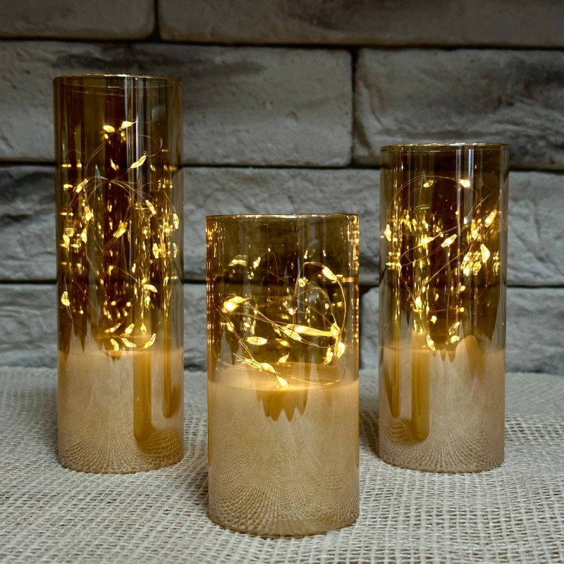 Свечи светодиодные в стакане 3 шт (золотые)