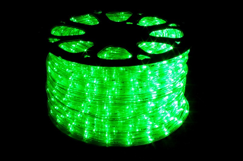 Светодиодный дюралайт трехжильный 100 метров 24LED на 1м, круглый 10,5 мм (зеленый) чейзинг
