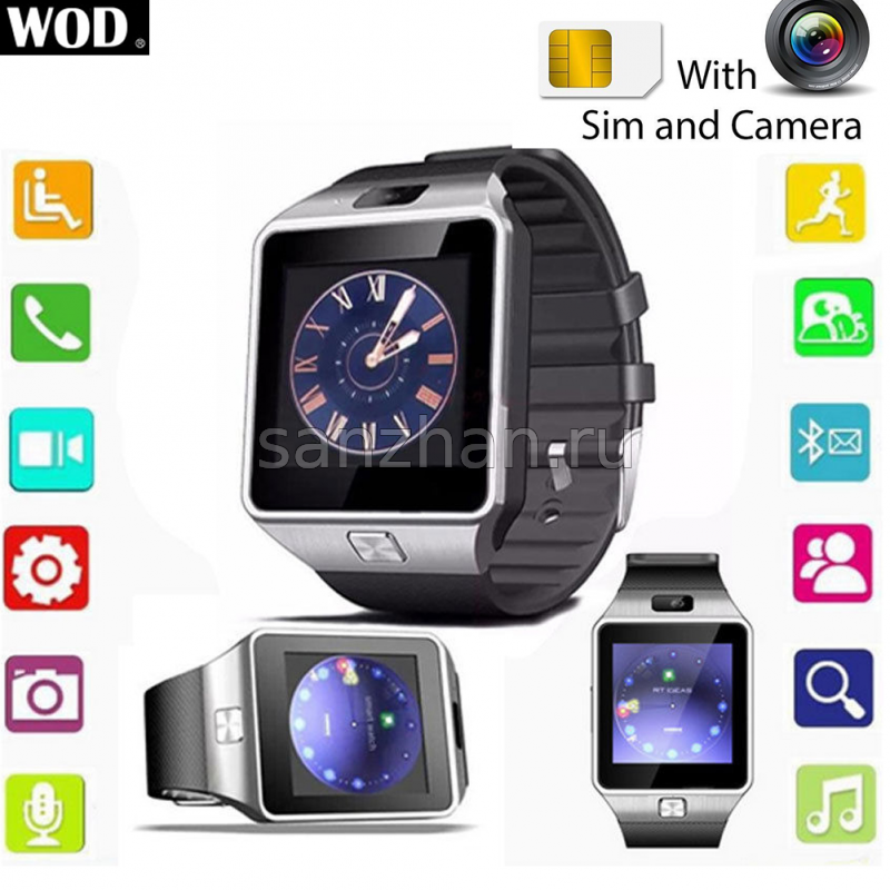 Умные часы-телефон Smart Watch Phone DZ09 с 1 Sim (Черно-стальные)