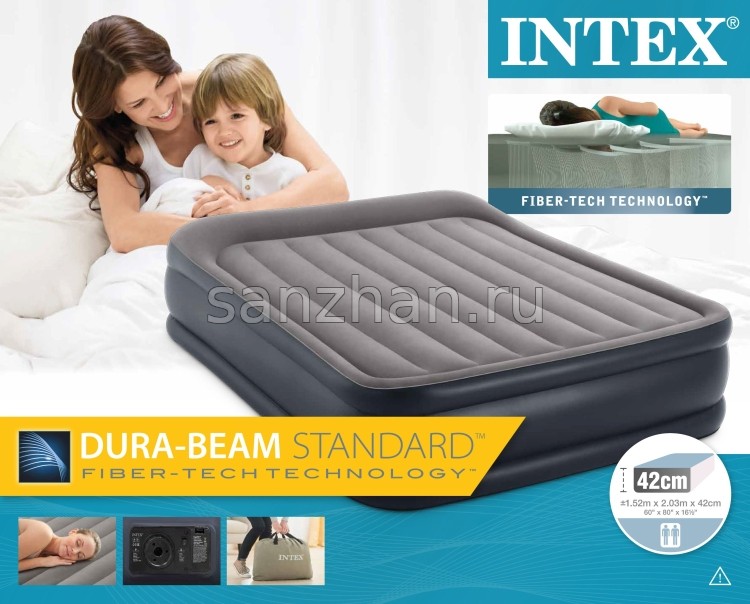 Надувная кровать 152х203х42см Intex 64136 Deluxe Pillow Rest Raised Bed  со встроенным насосом
