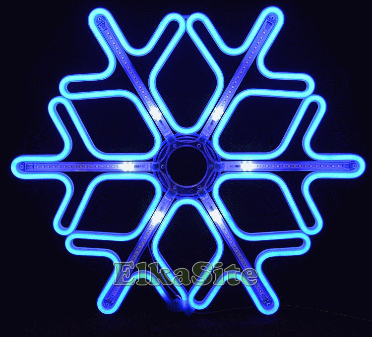 Новогодняя световая фигура уличная - Снежинка  (НЕОН синий + белые светодиодные лучи)  60 см