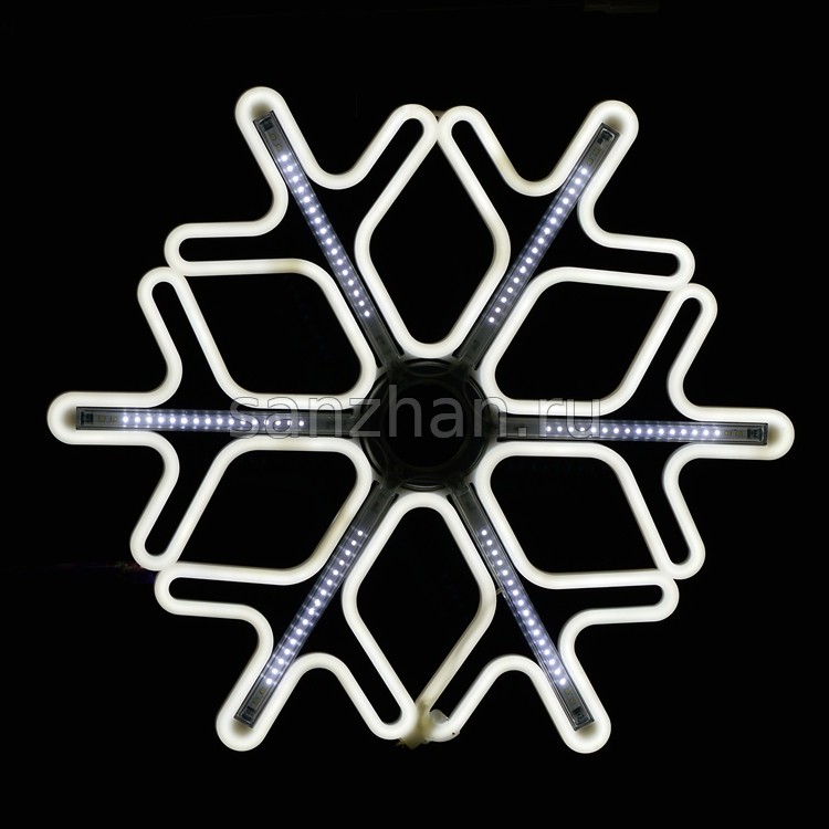 Новогодняя световая фигура уличная - Снежинка  (НЕОН белый + белые светодиодные лучи)  60 см