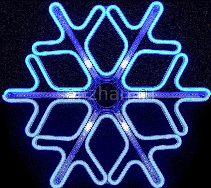 Новогодняя световая фигура уличная - Снежинка  (НЕОН синий + белые светодиодные лучи)  40 см