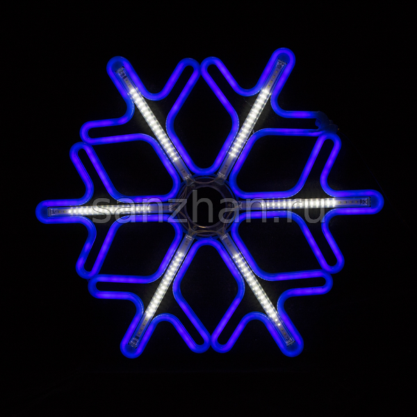 Новогодняя световая фигура уличная - Снежинка  (НЕОН синий + белые светодиодные лучи)  40 см