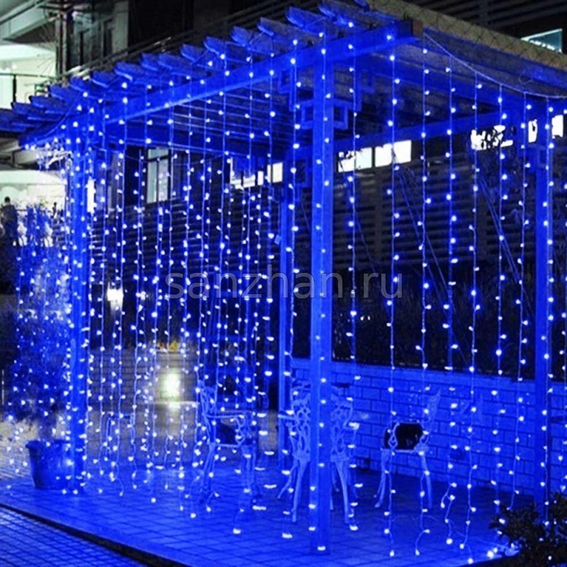 Уличная гирлянда занавес "Дождь" 2х2 м 1500 LED ламп (Синий)