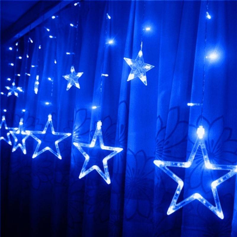 Новогодняя гирлянда штора Звезды 12 шт (Синие)