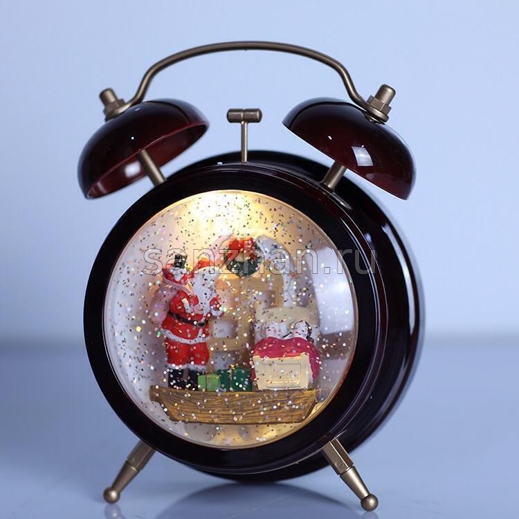 Светильник новогодний с музыкой " Будильник Дед Мороз" 20  см