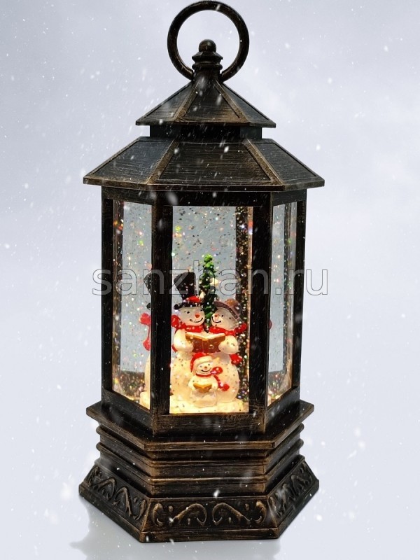 Новогодний фонарь с эффектом снегопада и подсветкой  25 см