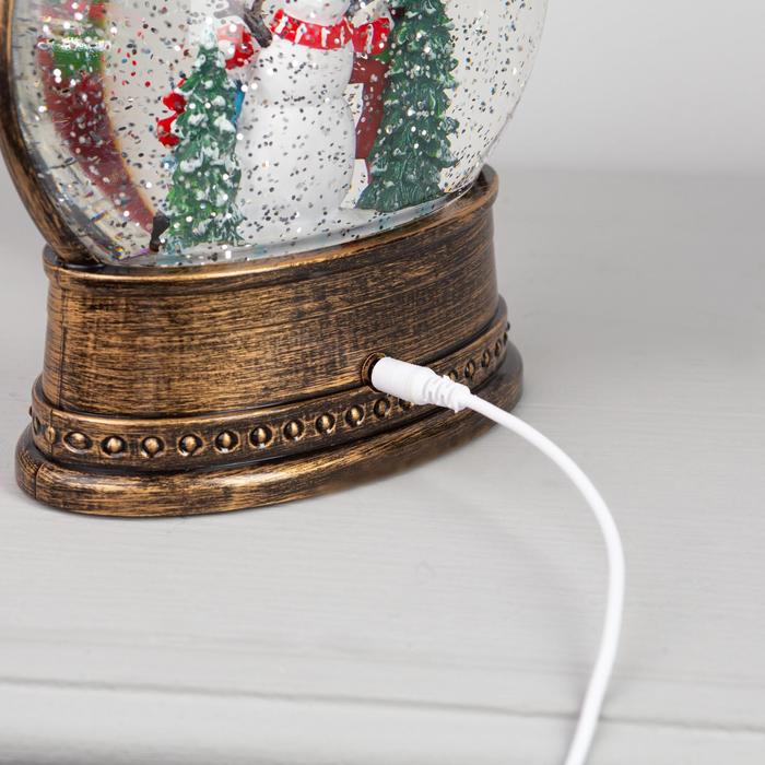 Новогодний фонарь со снегом  27 см Дед Мороз  (USB/музыка)