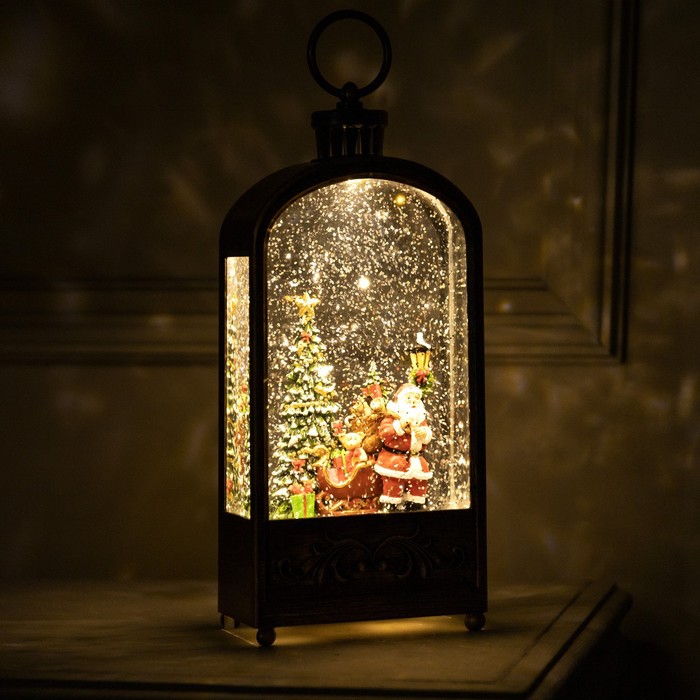 Светильник новогодний со снегом "Дед Мороз с подарками" 25х13 см с гелем и блестками внутри