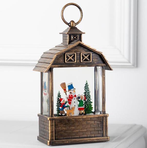 Новогодний светильник с блестками и музыкой "Снеговик и дети" 24х14 см