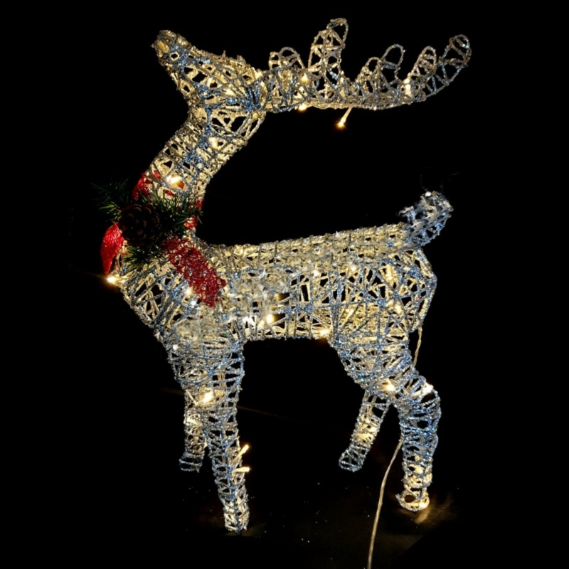 Новогодняя уличная фигура "Олень" светящийся 80 см (серебро)