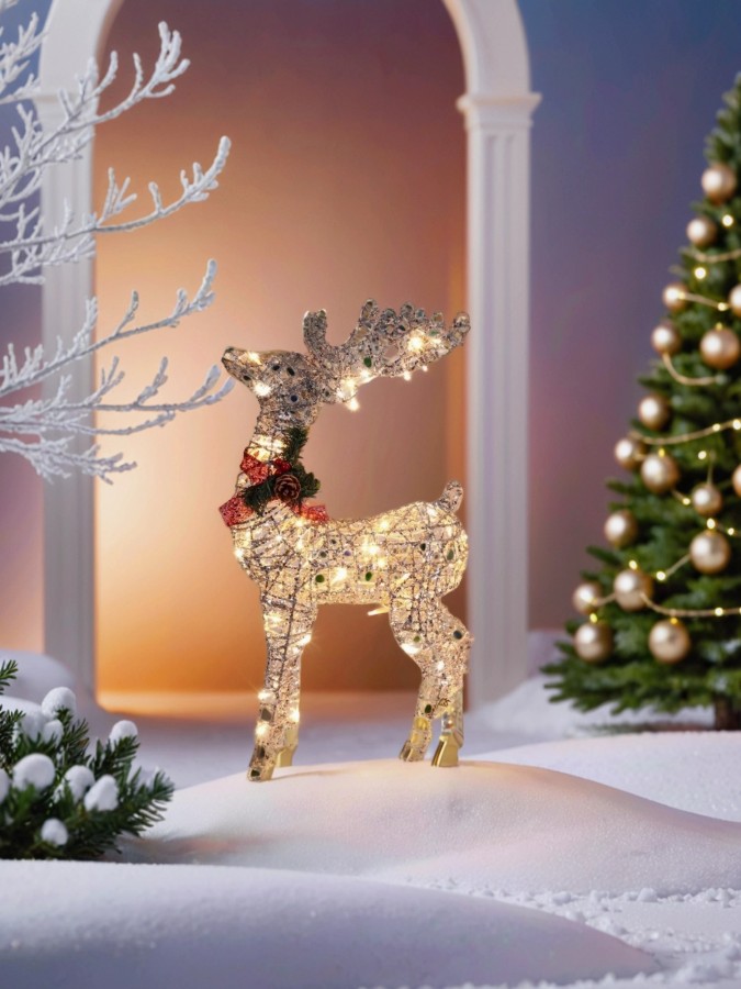 Новогодняя уличная фигура "Олень" светящийся 80 см (серебро)