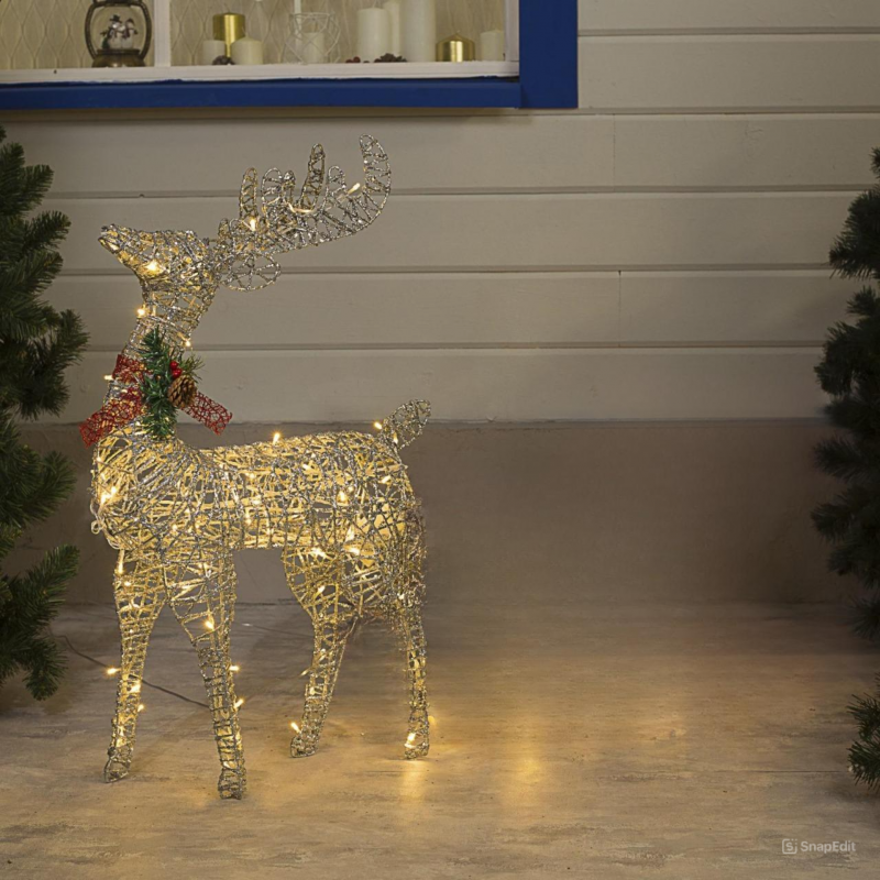 Новогодняя уличная фигура "Олень" светящийся 80 см (серебро)