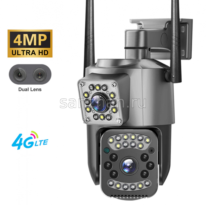 Уличная камера двойная 4G SIM датчик движения,4MP