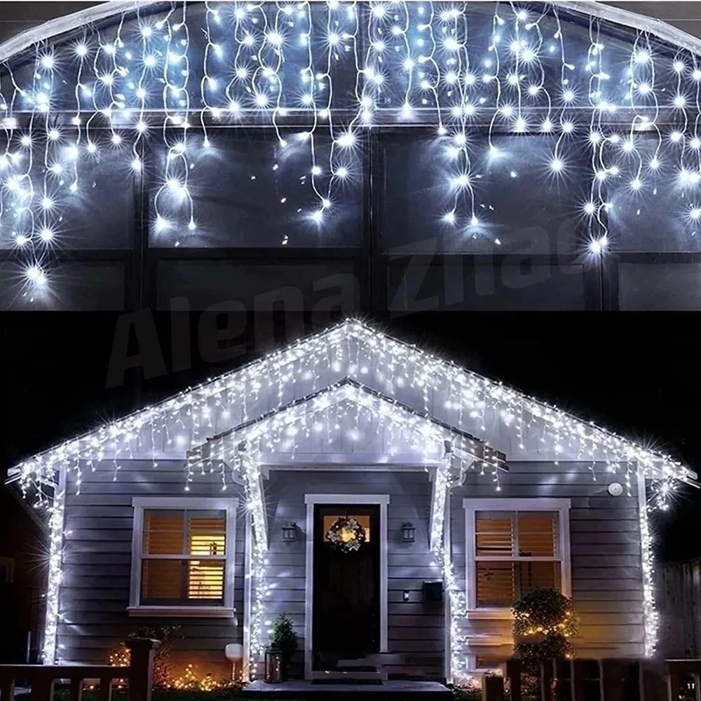 Гирлянда Бахрома уличная 3 метра IP65 120 LED мерцающая (Белый холодный) черный провод