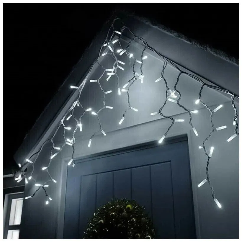 Гирлянда Бахрома уличная 3 метра IP65 120 LED мерцающая (Холодный белый) белый провод
