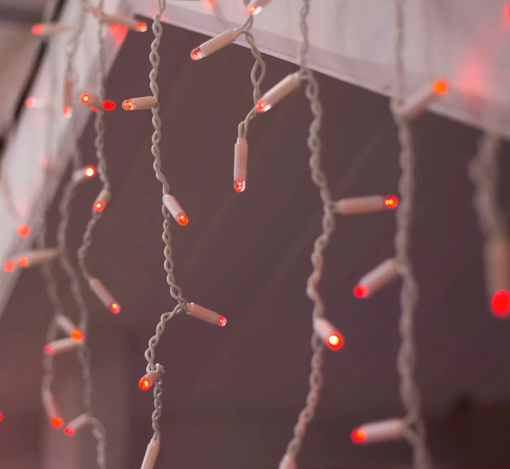 Гирлянда Бахрома уличная 3 метра IP65 120 LED мерцающая (Красная) белый провод