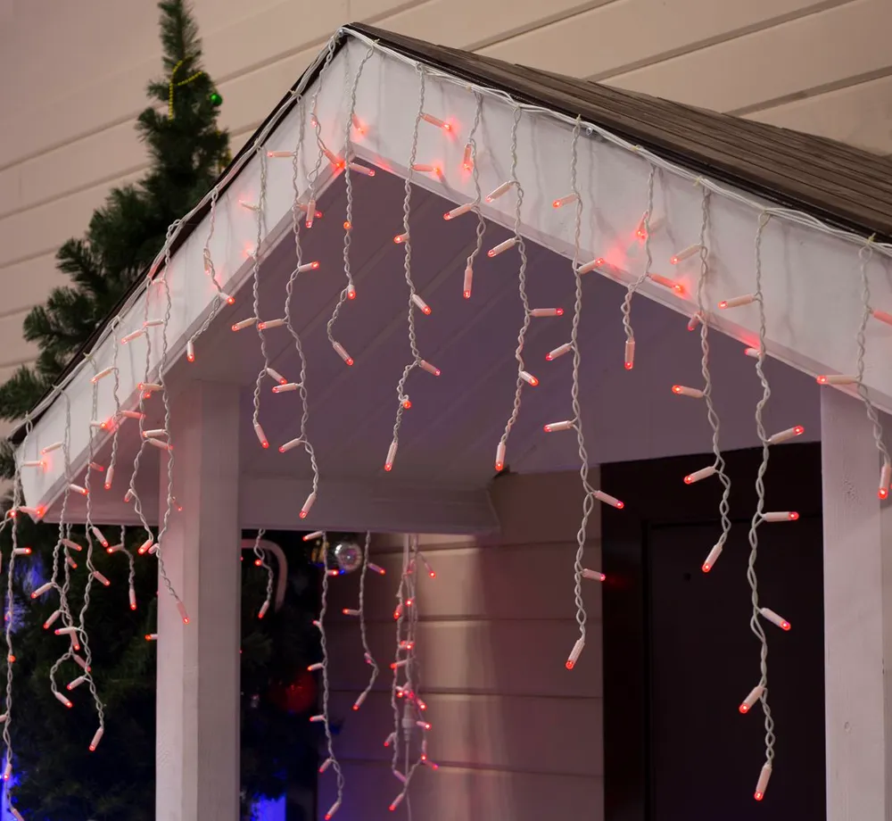 Гирлянда Бахрома уличная 3 метра IP65 120 LED мерцающая (Красная) белый провод