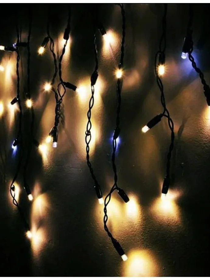 Гирлянда Бахрома уличная 12 м IP65 408 LED мерцающая (Белый теплый) черный провод каучук