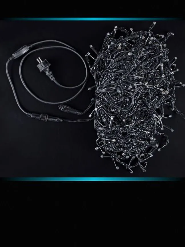 Гирлянда Бахрома уличная 12 м IP65 408 LED мерцающая (Белый теплый) черный провод каучук