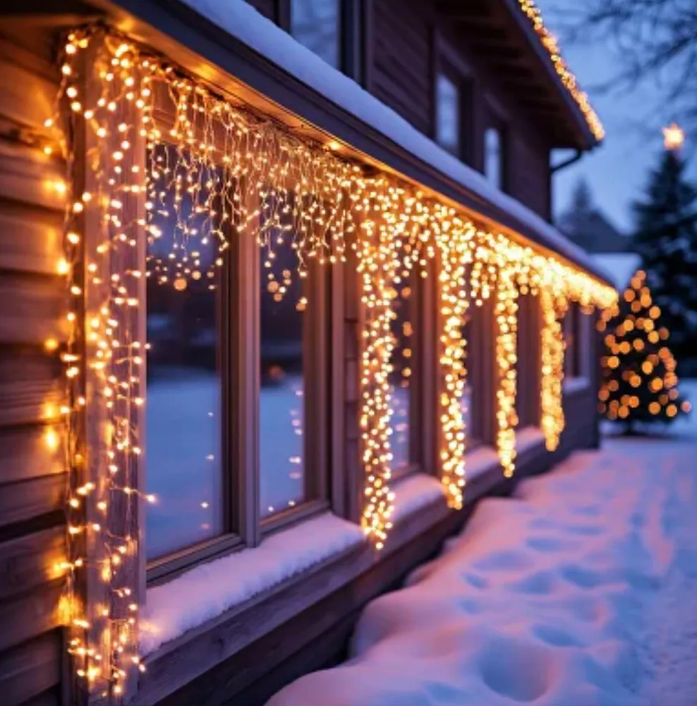 Гирлянда Бахрома уличная 30 метров IP65, 1200 LED статичная (Белый теплый) белый провод