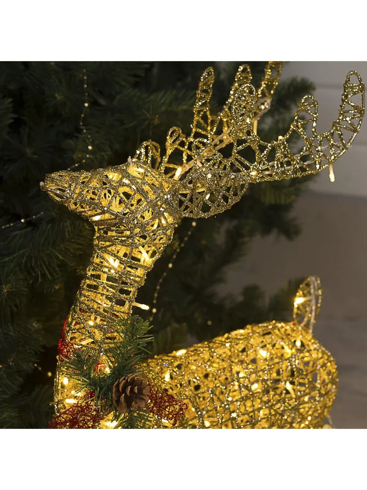 Олень с санями новогодний светящийся 120 см золотой