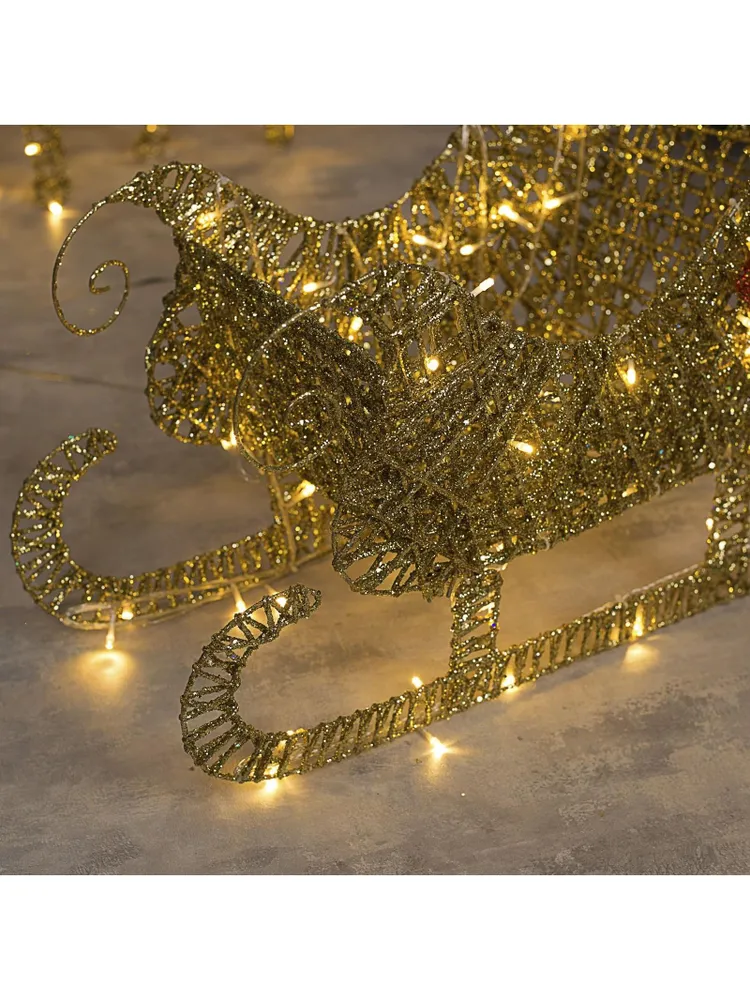 Олень с санями новогодний светящийся 120 см золотой 2 шт