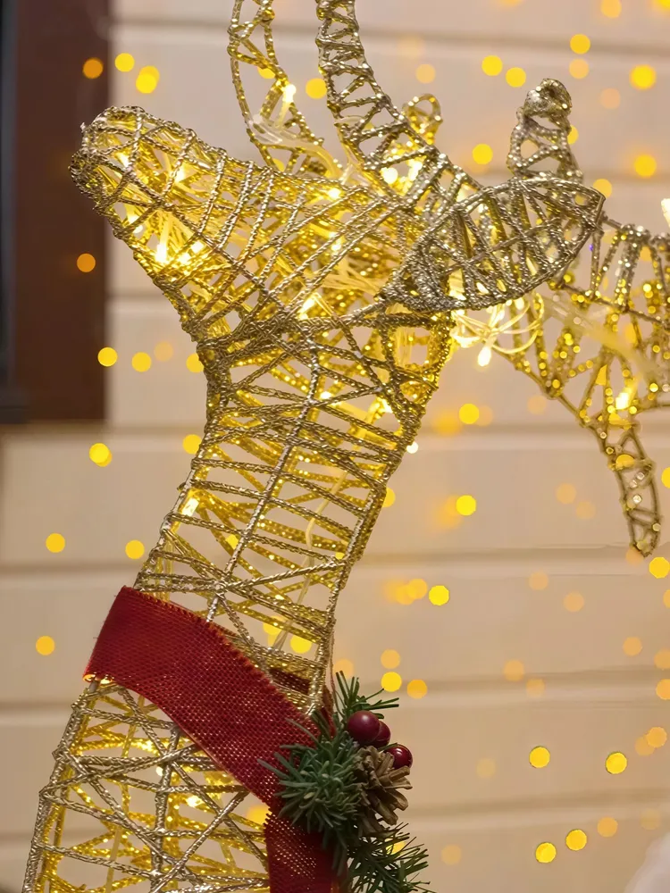 Олень с санями новогодний светящийся 120 см золотой 2 шт