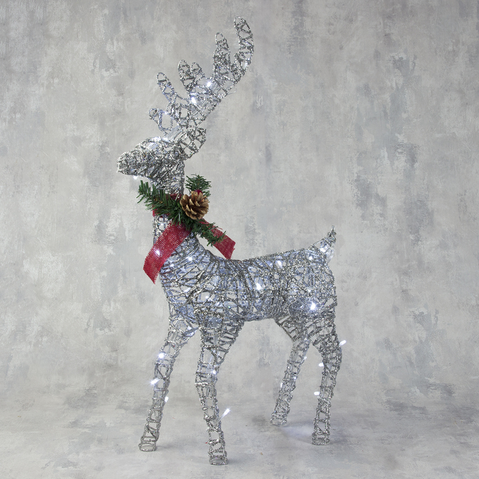 Новогодняя уличная фигура "Олень" светящийся 60 см (серебро)