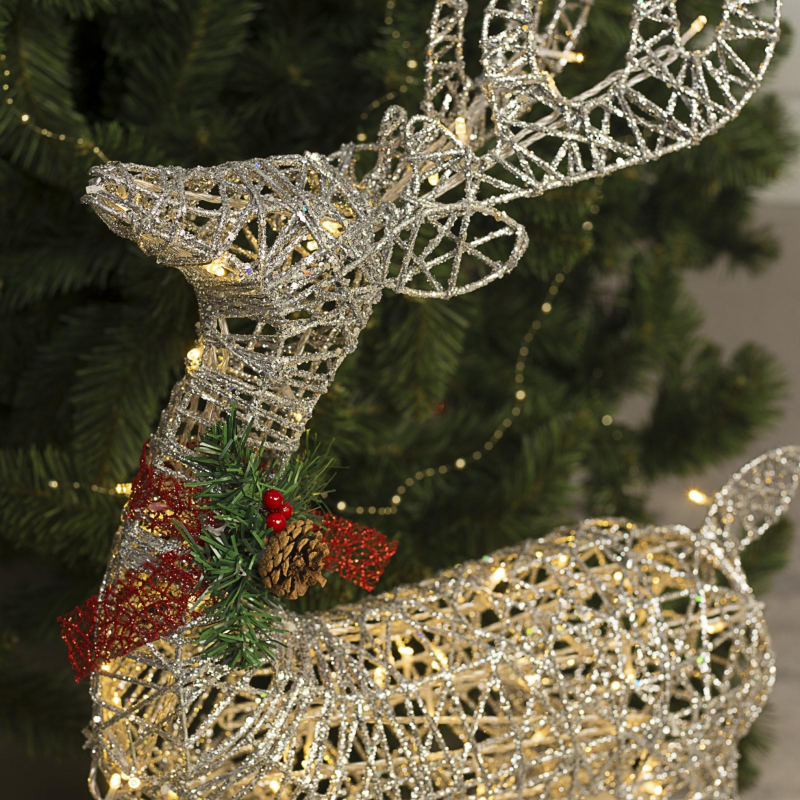 Новогодняя уличная фигура "Олень" светящийся 60 см (серебро)