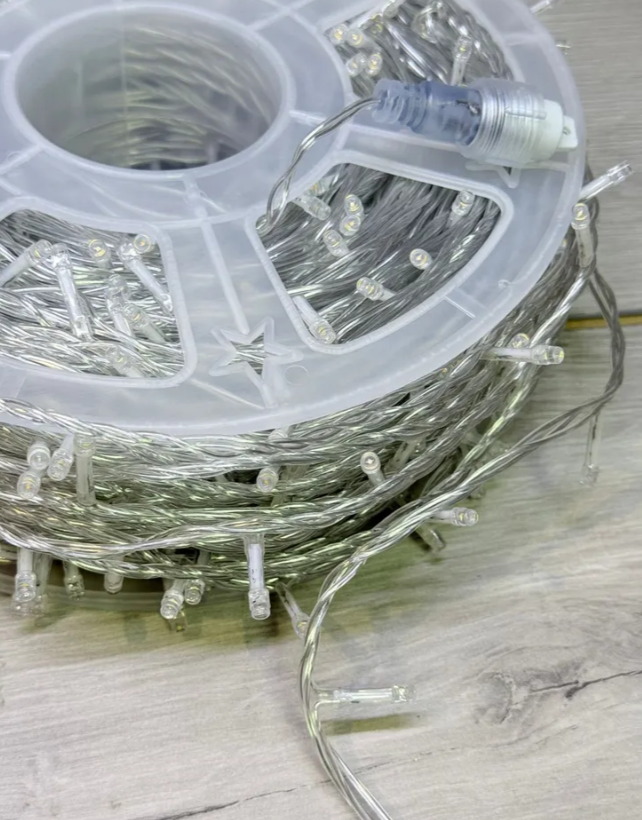 Гирлянда уличная светодиодная нить 100 метров 800 LED 220V с мерцанием (прозрачный провод каучук)