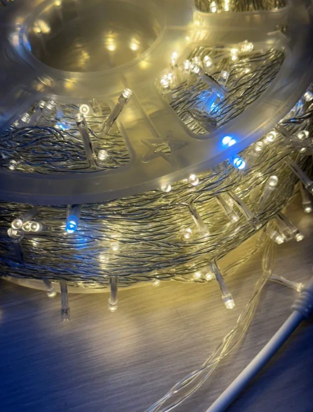 Гирлянда уличная светодиодная нить 100 метров 800 LED 220V с мерцанием (прозрачный провод каучук)