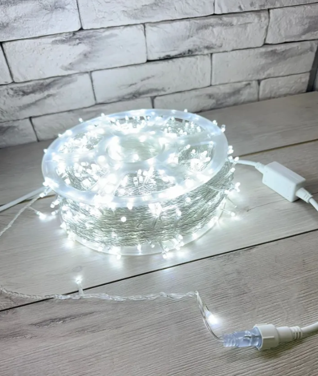 Гирлянда уличная светодиодная нить 100 метров 800 LED 220V с мерцанием (прозрачный провод каучук)