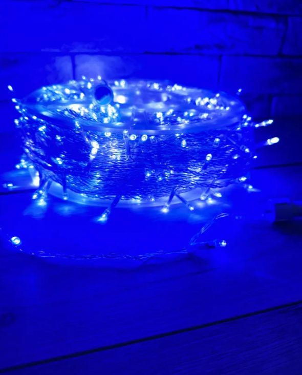 Гирлянда уличная светодиодная нить 100 метров 800 LED 220V с мерцанием (прозрачный провод каучук)