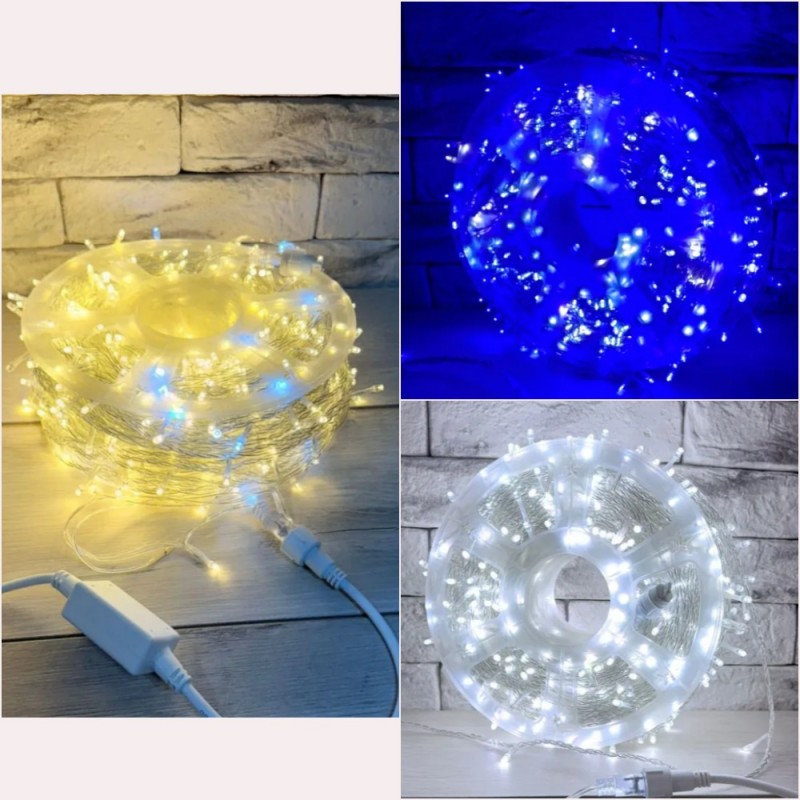 Гирлянда уличная светодиодная нить 100 метров 800 LED 220V с мерцанием (прозрачный провод каучук)
