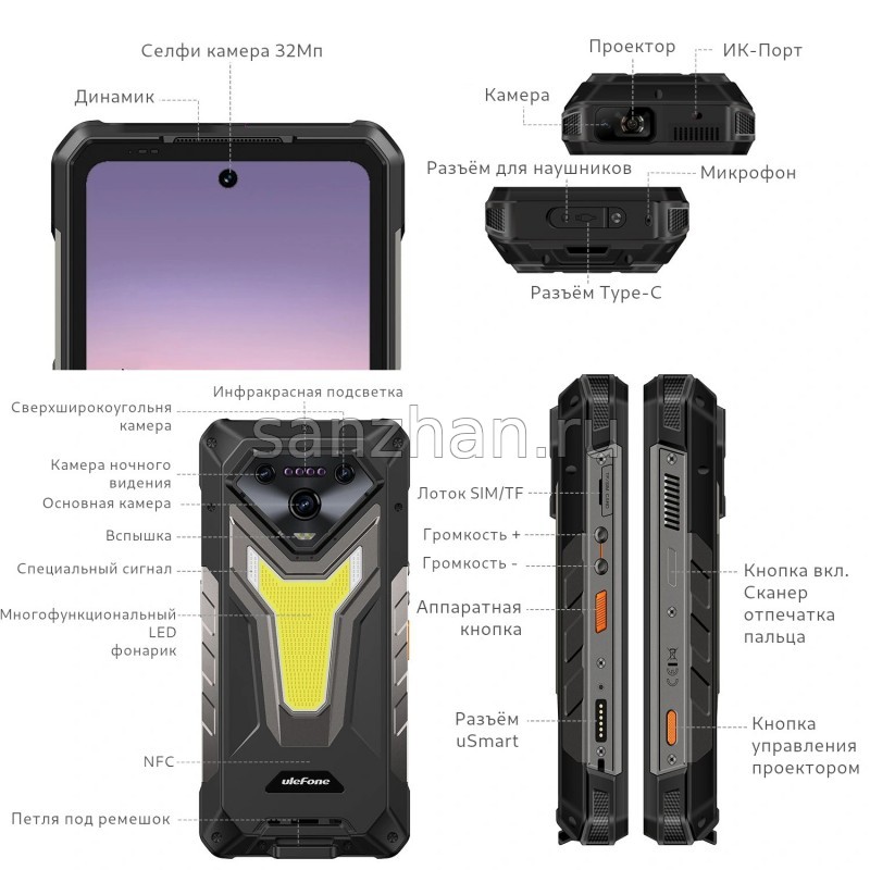 Смартфон Ulefone Armor 34 Pro Plus 16/512Gb с встроенным проектором
